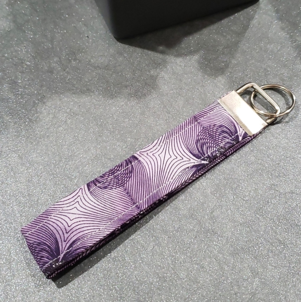 Purple "Lines" Fabric Keychain Key Chain Key Fob
